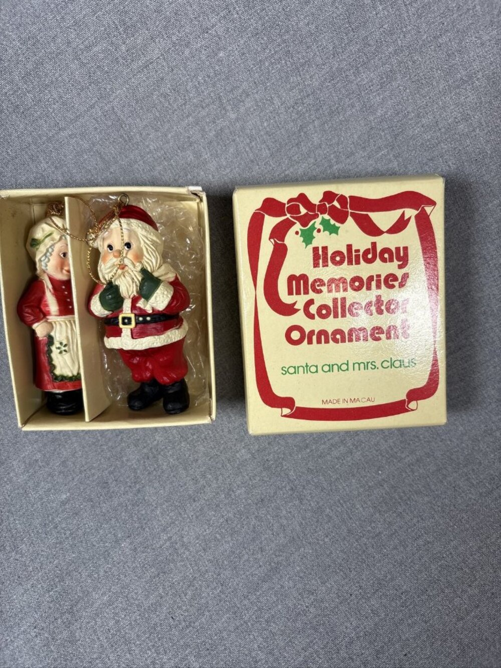 Holiday Memories Collector Ornament Santa and Mrs. Claus Macau in Box